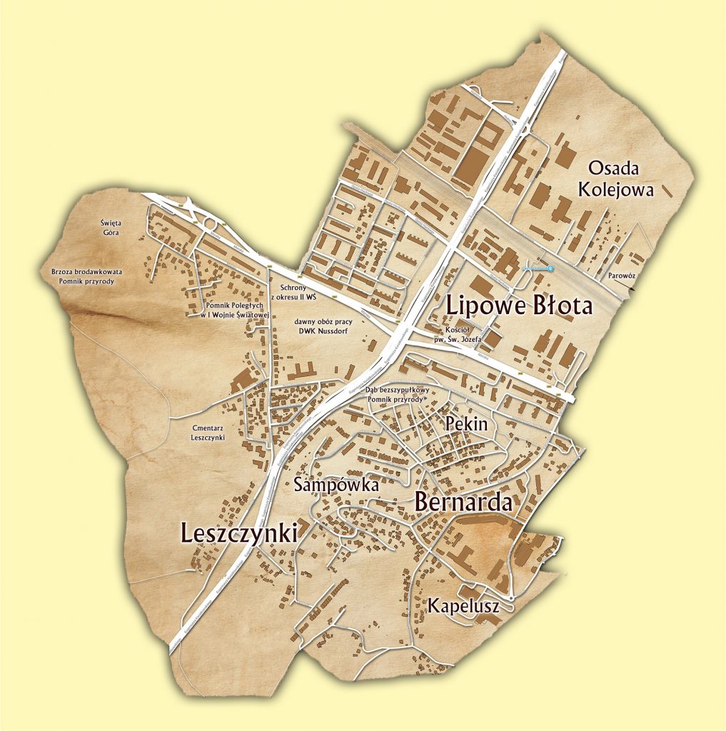 Stara mapa przedstawia początkowe granice Leszczynek w Gdyni. Opracowanie - Roman Paszak.